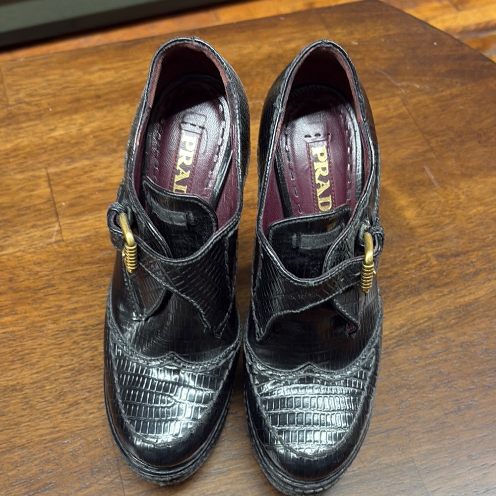 Prada Black Croc-Embossed Heels